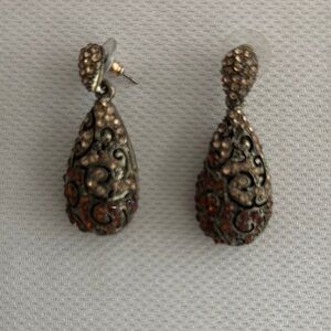 Victorian-Inspired Silver and Brown Filigree Earrings